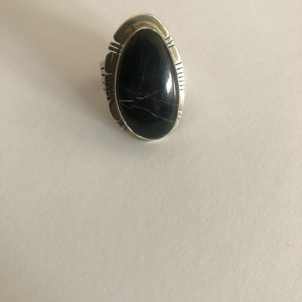 Sterling Silver and  black and white stone stamped